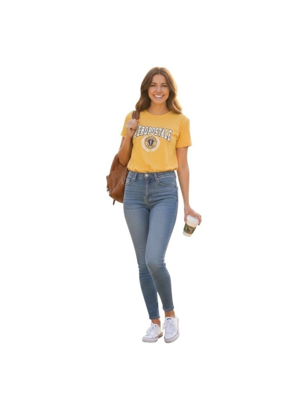 Aeropostale Yellow Graphic Crew Neck T-Shirt XS